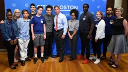 students with Mayor Marty Walsh