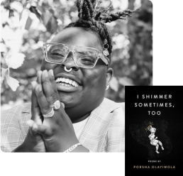 Headshot of Porsha Olyaiwola and attached image of cover of Porsha's book, 